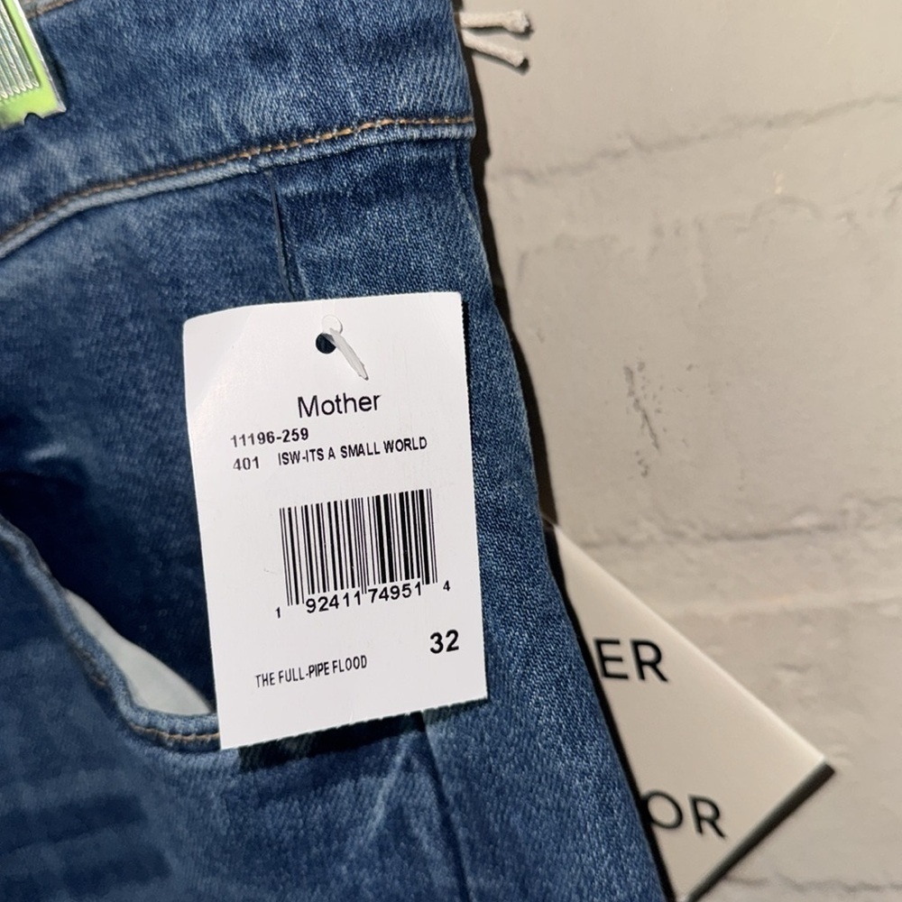 Mother full pipe flood jeans denim Blue it’s a small world NWT size 32 - Picture 5 of 12